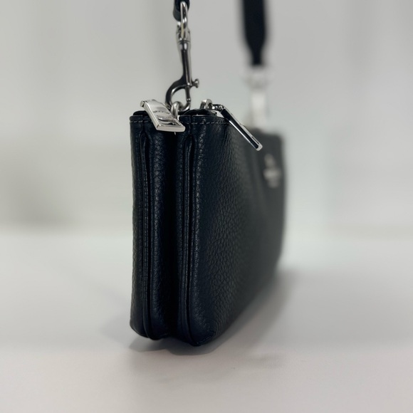 COACH Double Zip Crossbody Bag in Black Leather Wristlet - Picture 2 of 14